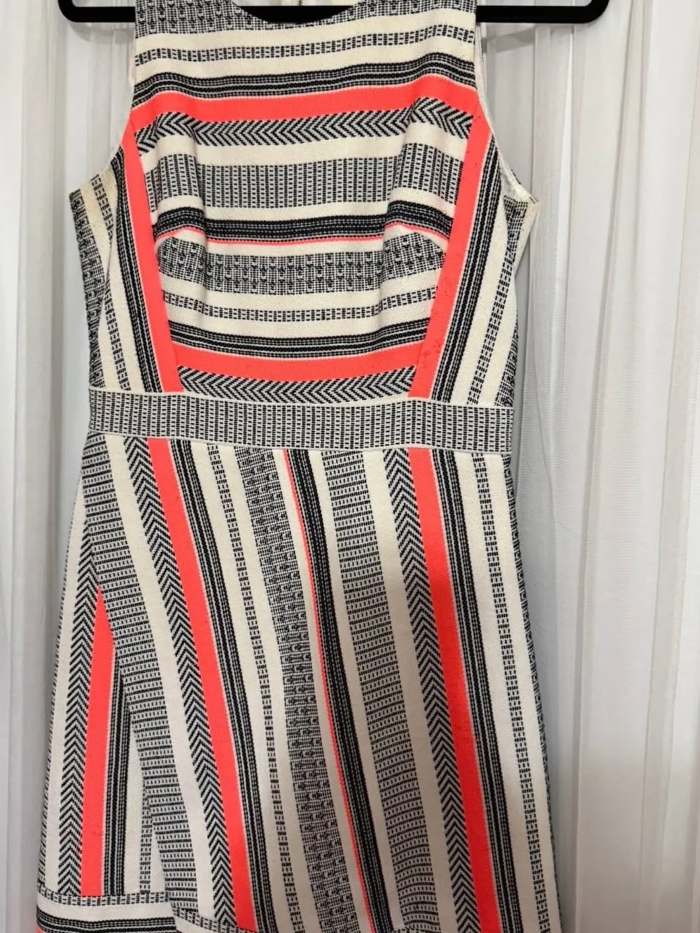 Kate Spade Sleeveless Stripe Fit & Flare Dress in Cream, Black & Coral